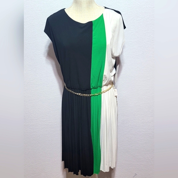 Sandra Darren Chic Colorblock Dress in Black, Green, and White Size 10.  #652 - Picture 1 of 7